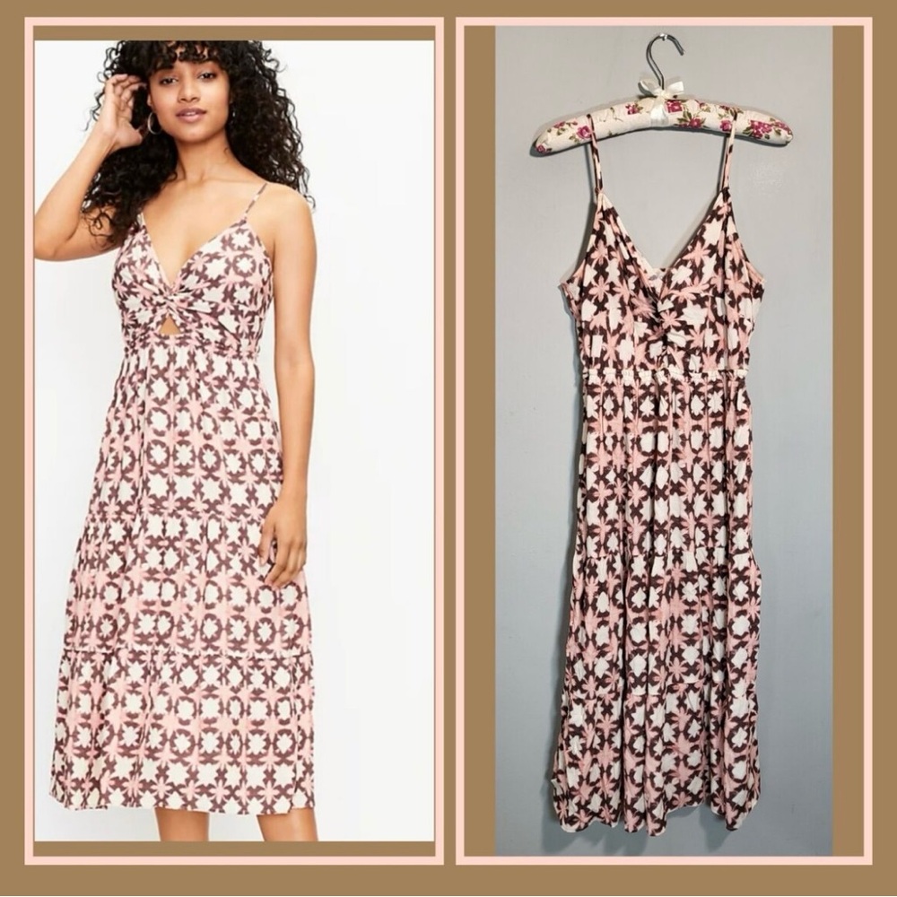 Loft Pink Floral Midi Dress
